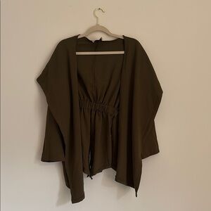 Olive Green Open Front Kimono Cardigan